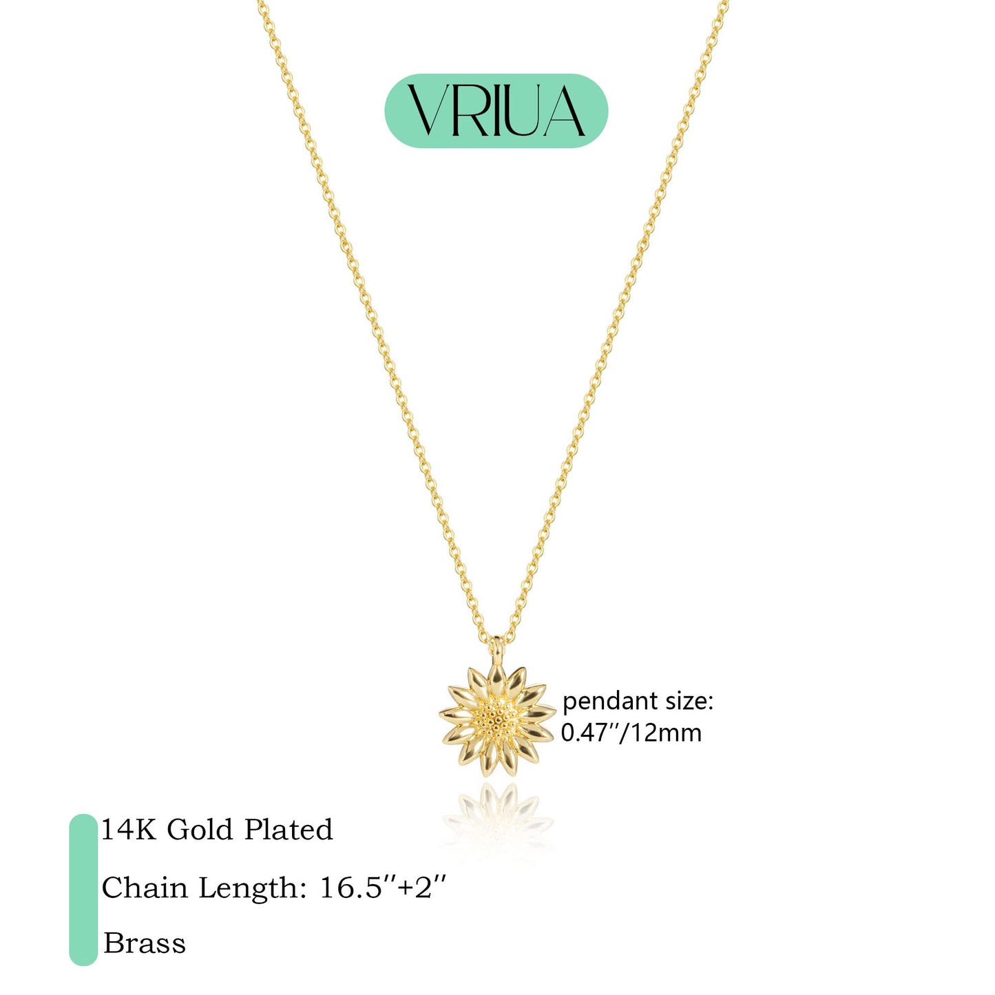 VRIUA Dainty Necklace for Women 14k Gold Plated Sunflower Pendant Necklace Simple Sun Necklace Delicate Jewelry Everyday for Women