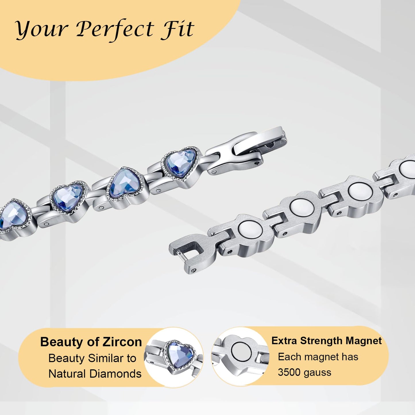 UtenoTureH Magnetic Bracelets for Women, Titanium Steel Therapy Magnetic Bracelets for Couples with Neodymium Magnets & Sparkling Crystals Health Jewelry Gifts