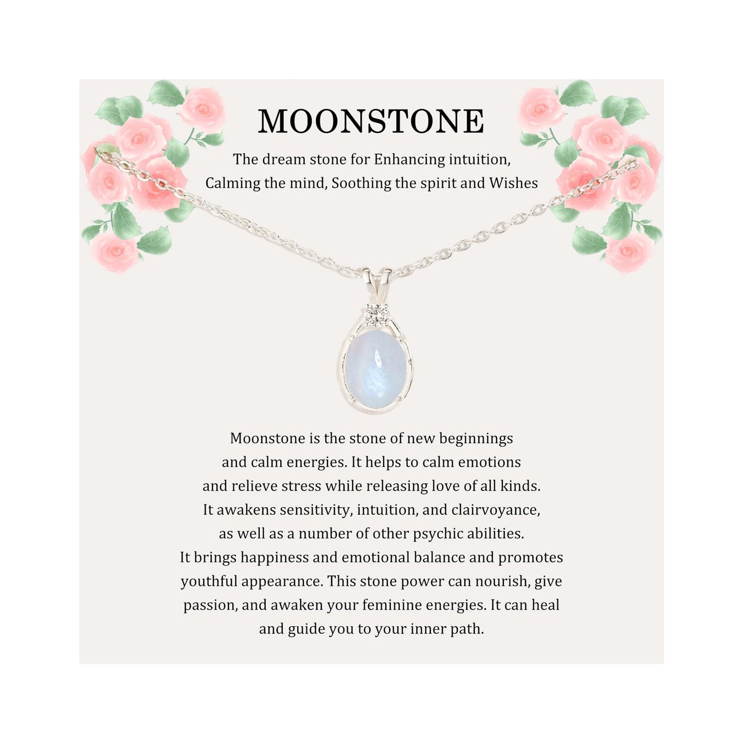New Beginnings Gifts Moonstone Necklace for Women, Sterling Silver Moonstone Jewelry, Divorce Gift, Healing Gift, New Job, Sobriety Gifts for Women