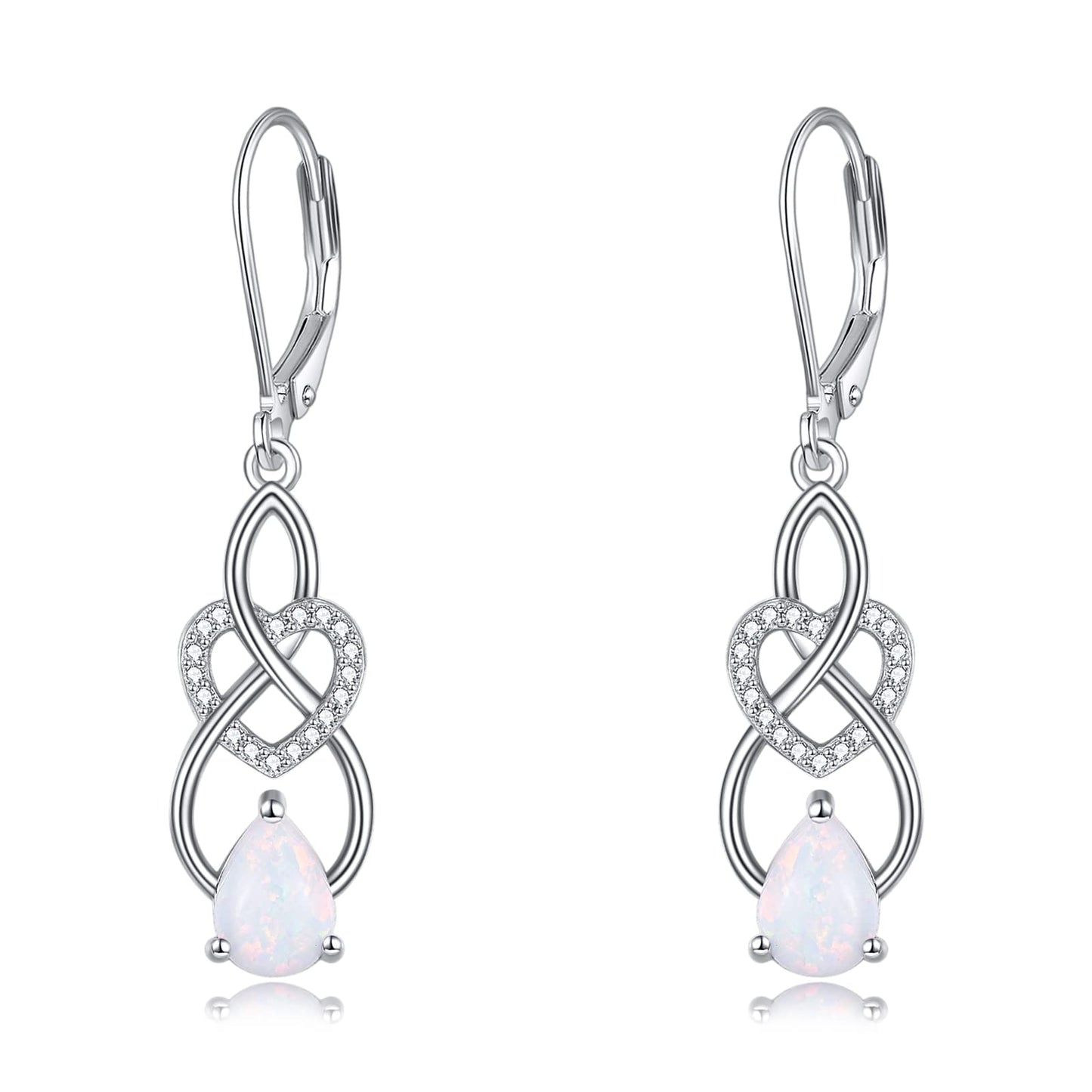 VONALA Opal Earrings 925 Sterling Silver Infinity Heart Dangle Drop Lervback Earrings Teardrop Dangling Twisted Earrings Jewelry Gift for Women