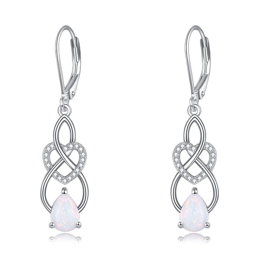 VONALA Opal Earrings 925 Sterling Silver Infinity Heart Dangle Drop Lervback Earrings Teardrop Dangling Twisted Earrings Jewelry Gift for Women