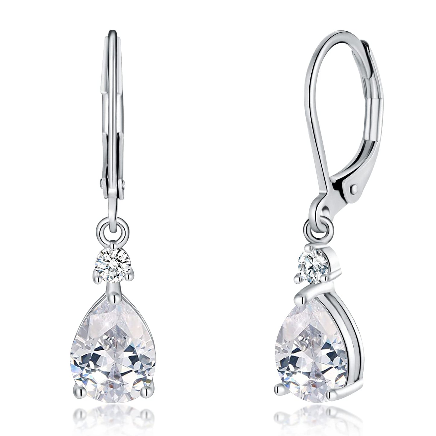 CiNily Leverback Dangle Earrings for Women 14K White Gold Plated Drop Earrings White Cubic Zircon Fashion Teardrop Hoop Earrings Hypoallergenic Jewelry for Sensitive Ear