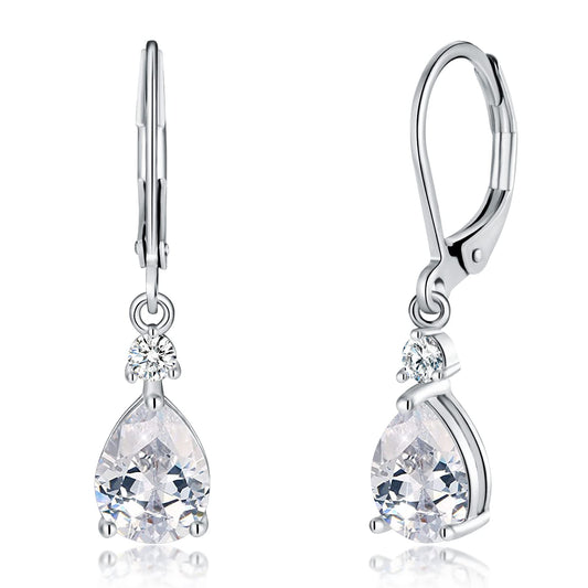CiNily Leverback Dangle Earrings for Women 14K White Gold Plated Drop Earrings White Cubic Zircon Fashion Teardrop Hoop Earrings Hypoallergenic Jewelry for Sensitive Ear