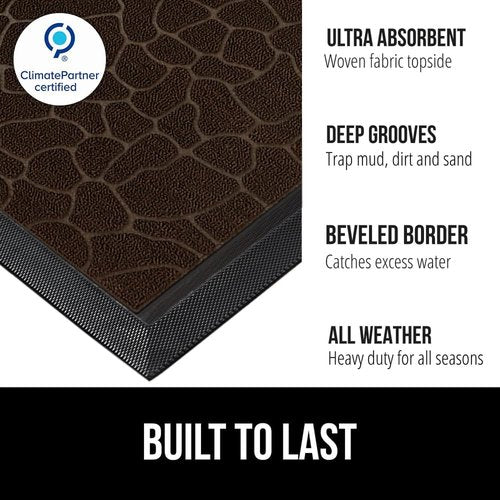 GORILLA GRIP Waterproof All-Season WeatherMAX Doormat - Natural Rubber, Stain & Fade Resistant, 29x17, Dark Brown Pebble