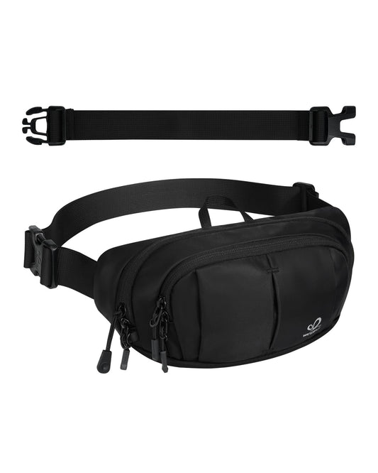 WATERFLY Large RFID Fanny Pack: 2.5L Crossbody Waist Packs for Woman Man with Extender Strap 4-Zipper Pockets Lightweight Hip Pack for Traveling Shopping Walking Hiking