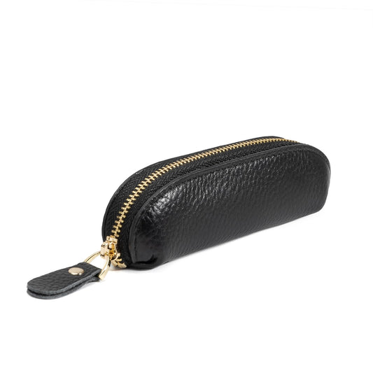LARENNT Full Grain Leather Coin Pouch - Travel Small Coin Purse with Zipper - Mini Key Pouch Change Purse for Women and Men (Black)