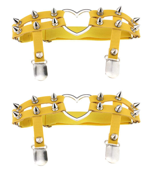 Women Sexy Leather Heart Garters Punk Rock Rivet Stud Leg Ring 2pcs