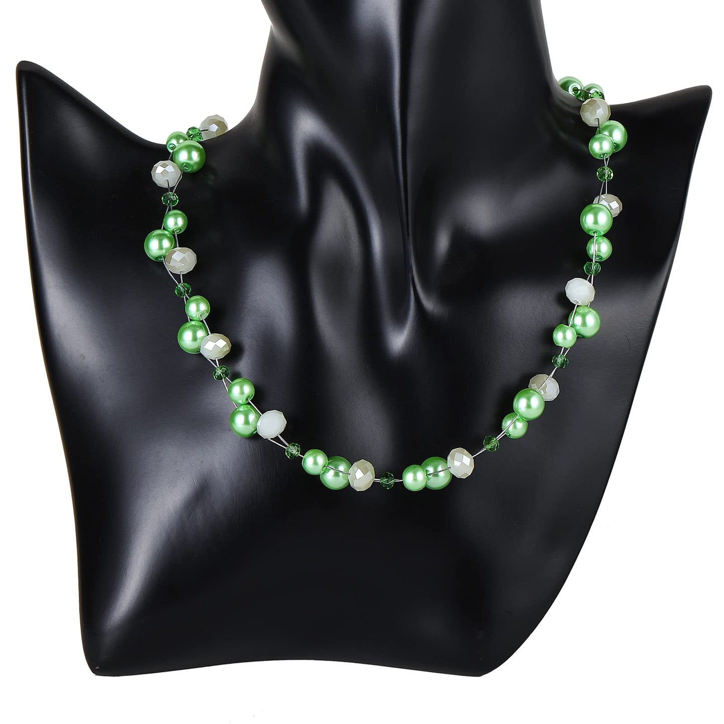 Short Beaded Turquoise Necklace For Women - Fashion Jewelry with Pearl and Crystal Bead, Birthday Gifts For Women (27-fruit green)