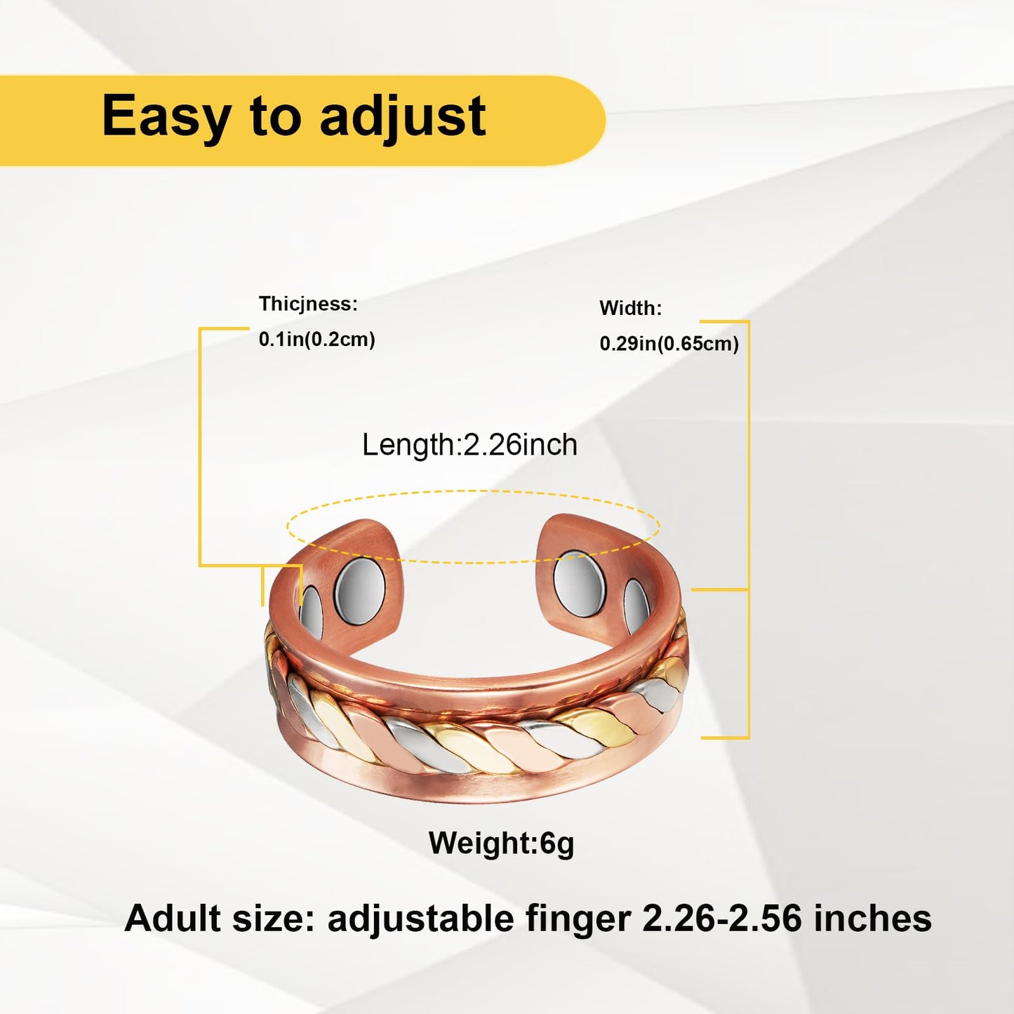 EnerMagiX Copper Rings for Women,Pure Copper Three -Color Gold Woven Magnetic Ring, Fashion Copper Jewelry (0208s)