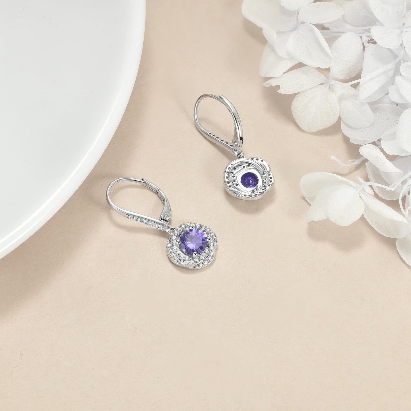 VONALA Amethyst Earrings 925 Sterling Silver Purple Cubic Zirconia Leverback Earrings June birthstone Earrings Amethyst Jewellery Gift for Women