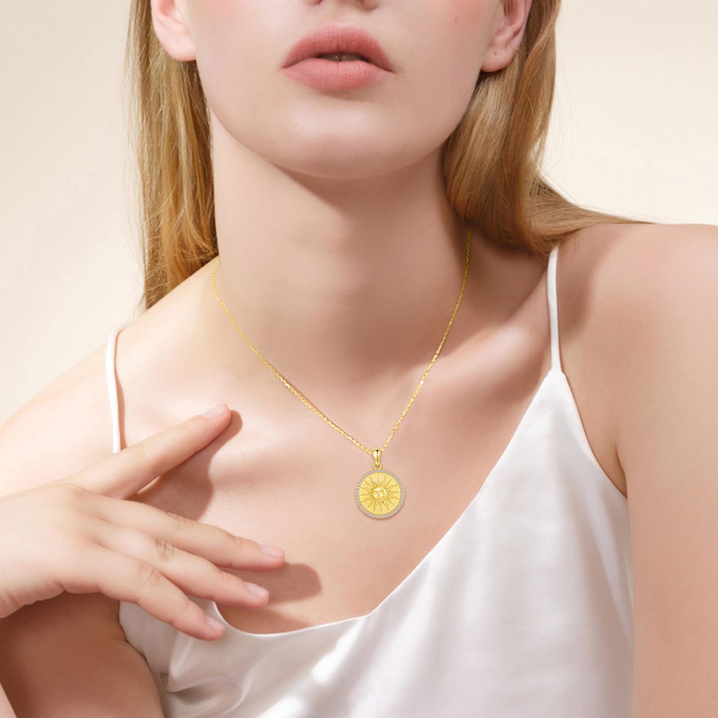 KQF Sun Necklaces for Women Sterling Silver 18K Gold Plated Sun Coin Pendant Birthstone Necklace June Jewelry Gift for Mom