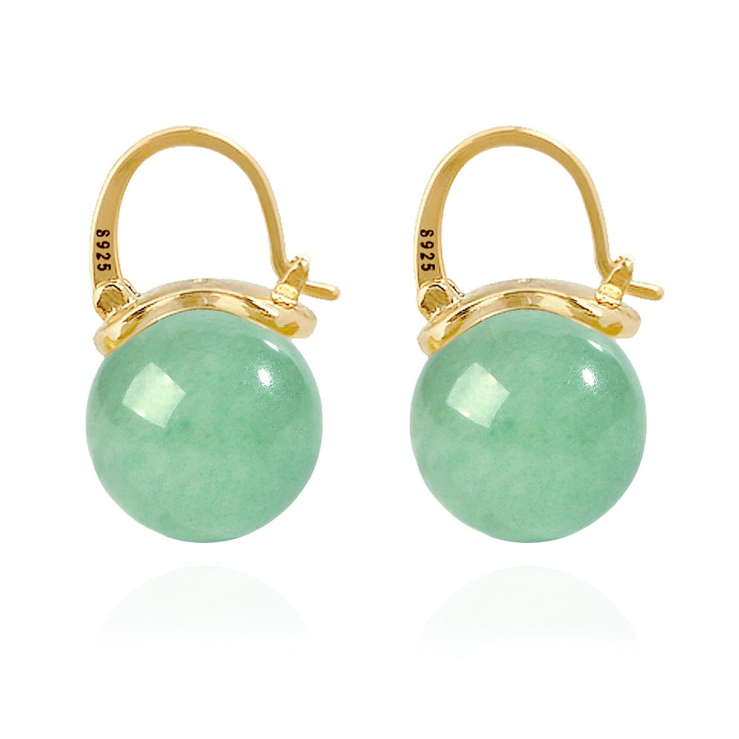 OwMell Elegant 925 Sterling Silver Pearl Drop Earrings Dangle Stud Gold Plated Earrings for Women Large Size 12mm - Green Aventurine