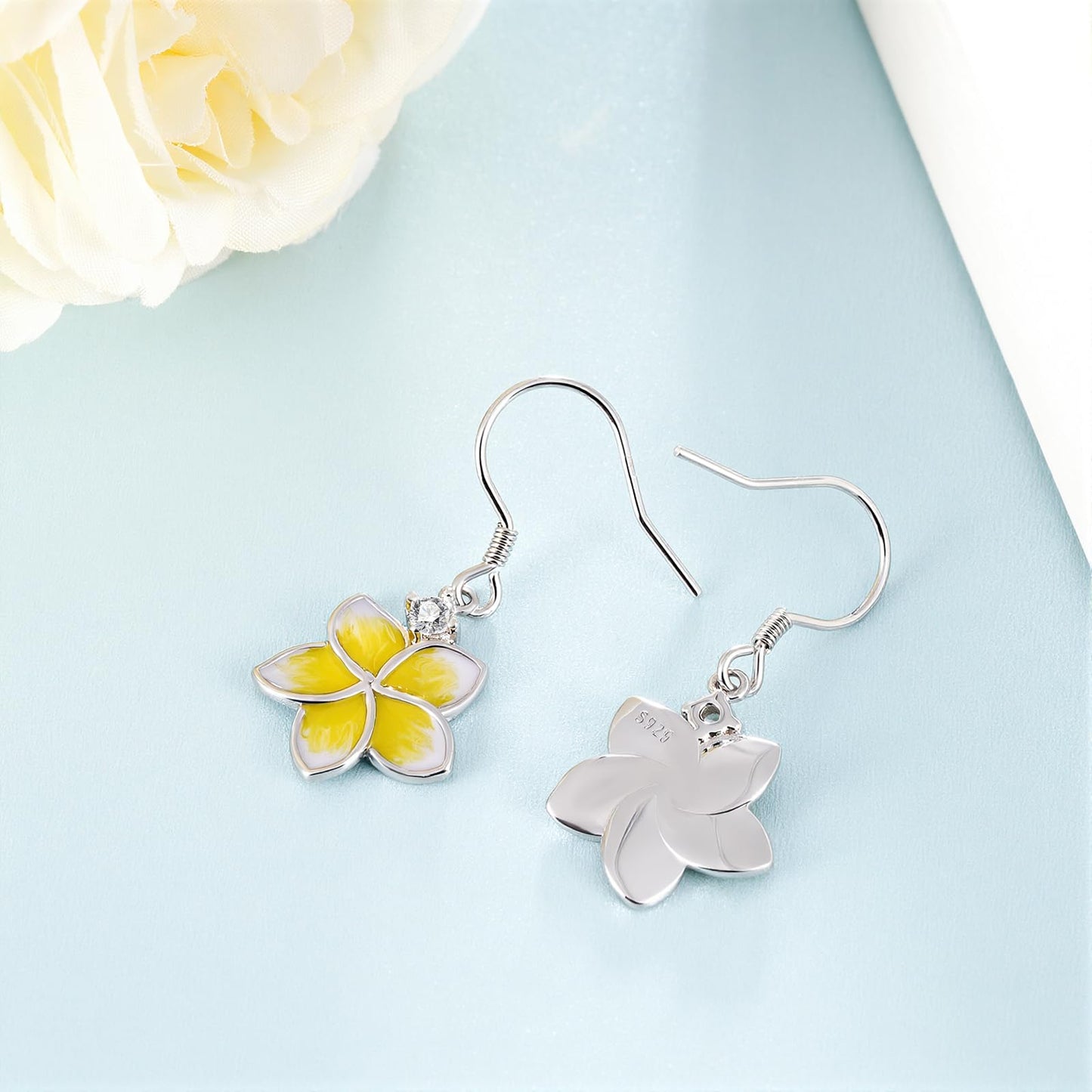 Plumeria Earrings 925 Sterling Silver Flower Earrings Tropical Blossom Jewelry Gifts for Women
