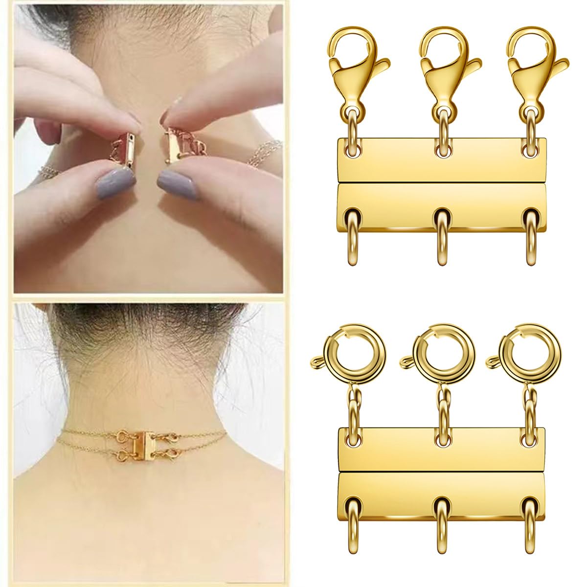 Layering Magnetic Necklace Clasps, Multiple Necklace Clasp,Necklace Clasps for Layered Look，Stainless Steel Chain Link Clasps for Necklaces and Bracelets, Silver, Gold (4pcs|Golden Silver A)