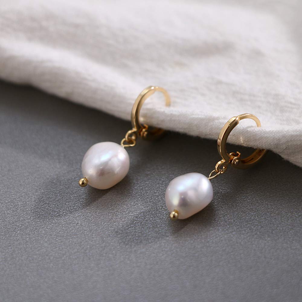 Huggie Hoop Earrings with Charms Pearl Dangle Earrings 13 mm