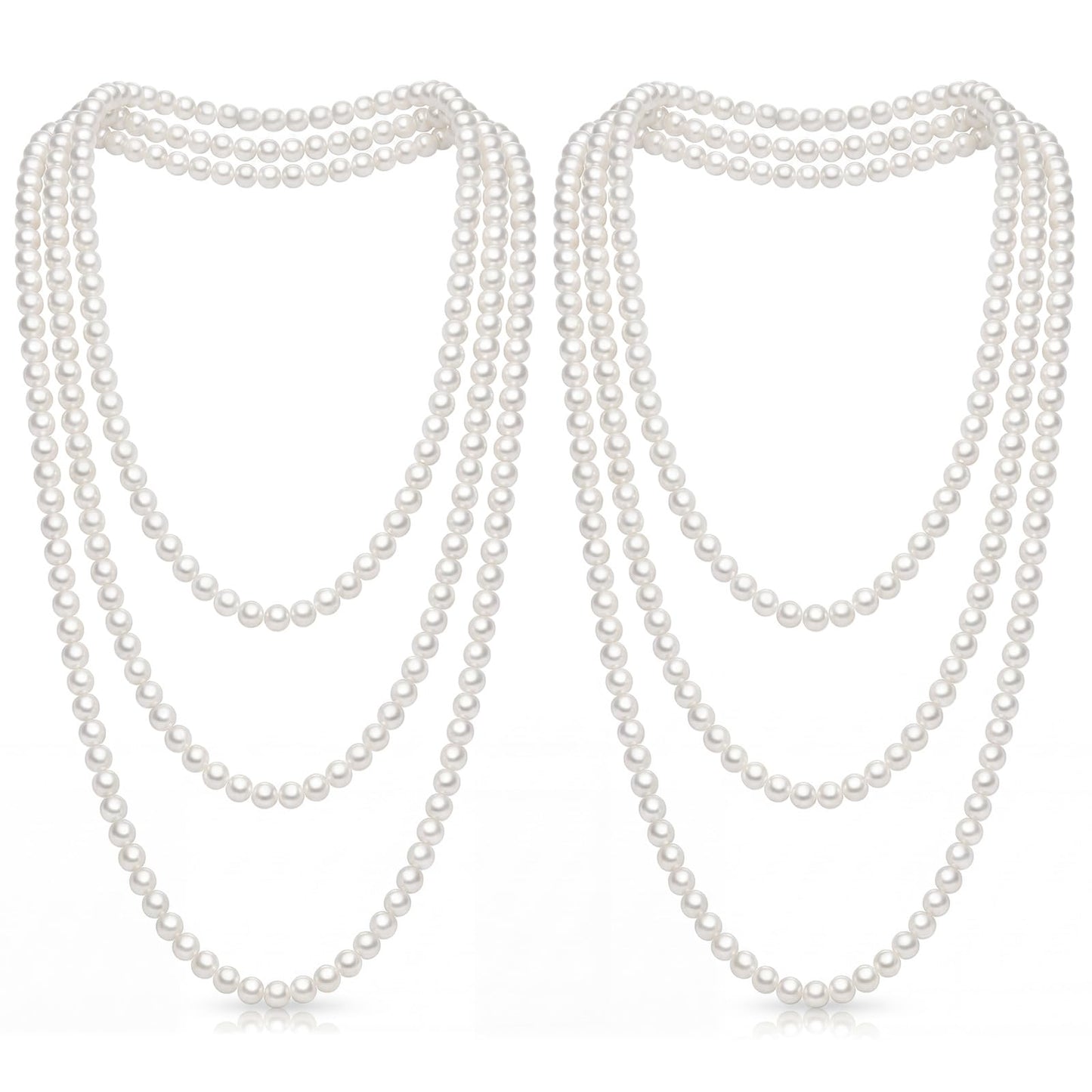 Aurelema 2 Pack Long Pearl Necklace for Women 1920s Costume Party Jewelry Faux Pearls Strand Beads for Ladies(70 Inches,8 mm,Glass,Cream White)