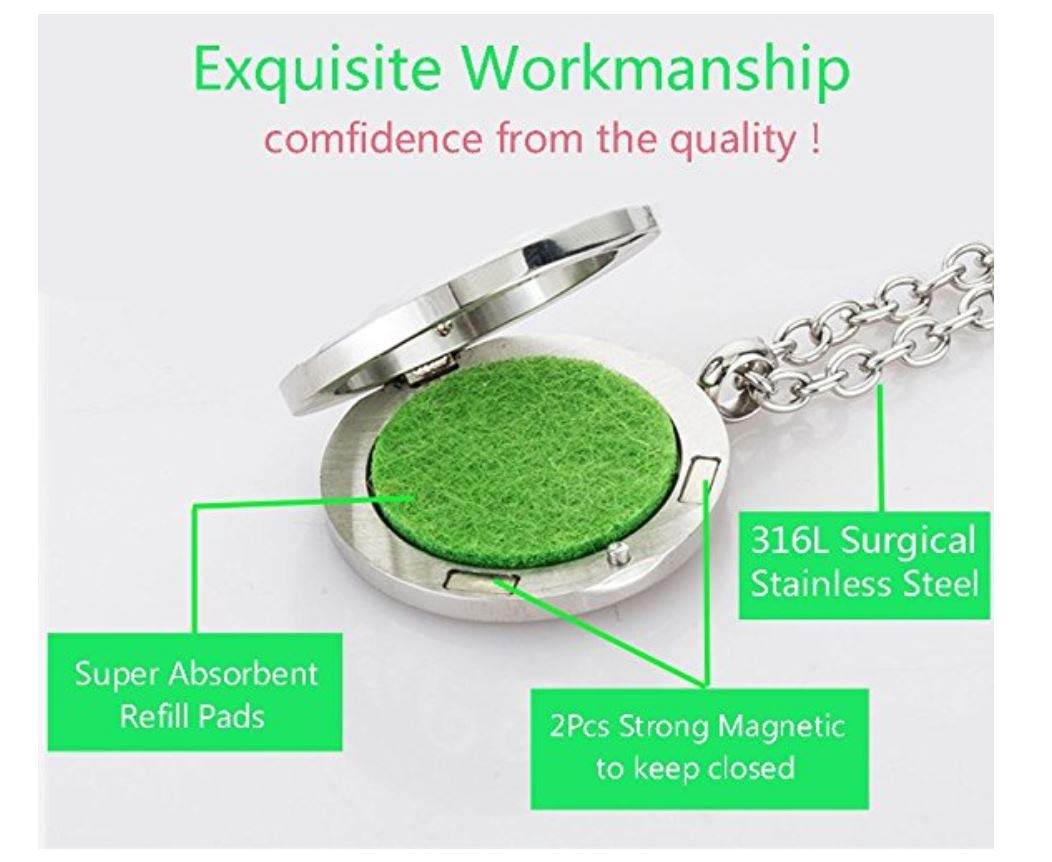 Aromatherapy Essential Oil Diffuser Stainless Steel 30MM Silver Locket Pendant with Chain Necklace and Colored Refill Pads & Diffuser Bracelet All in a Velvet Bag (mom)