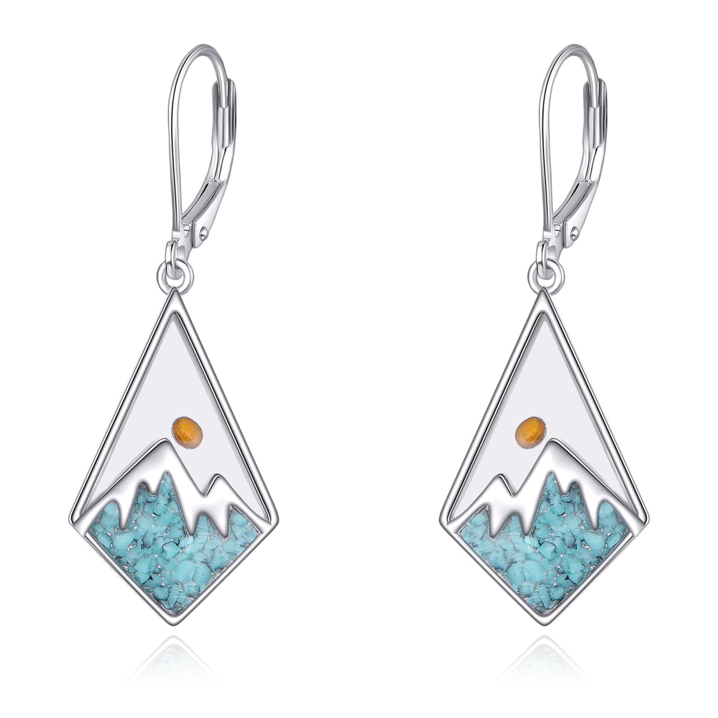 AOBOCO Turquoise Mustard Seed Earrings for Women Sterling Silver Mountain Dangle Earrings Christian Mustard Seed Jewelry Birthday Gifts for Mom Friends(Rhombus Turquoise Earrings)