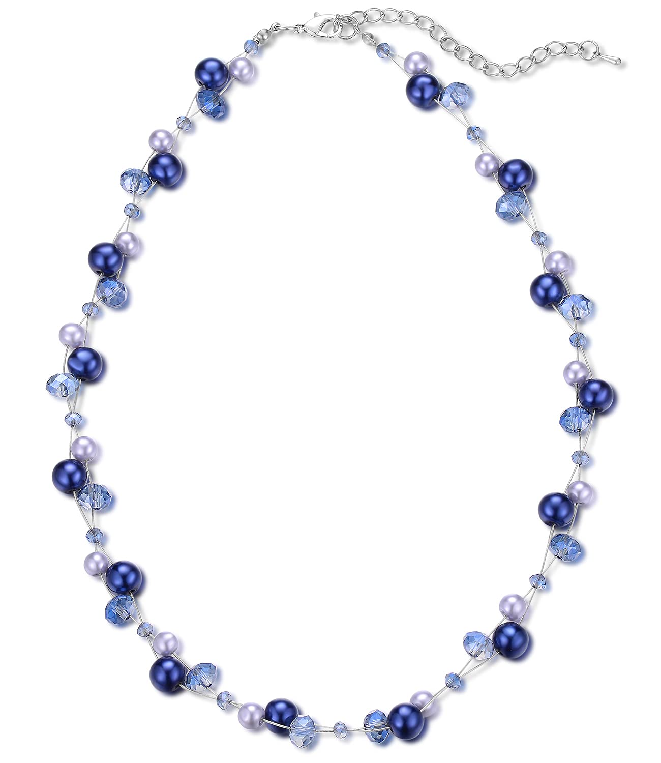 Short Beaded Turquoise Necklace For Women - Fashion Jewelry with Pearl and Crystal Bead, Birthday Gifts For Women (27-Blue)