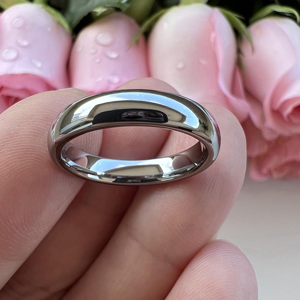 TUTISS 4mm Tungsten Rings for Women Men Engagement Wedding Bands Domed Polished Comfort Fit Size 11