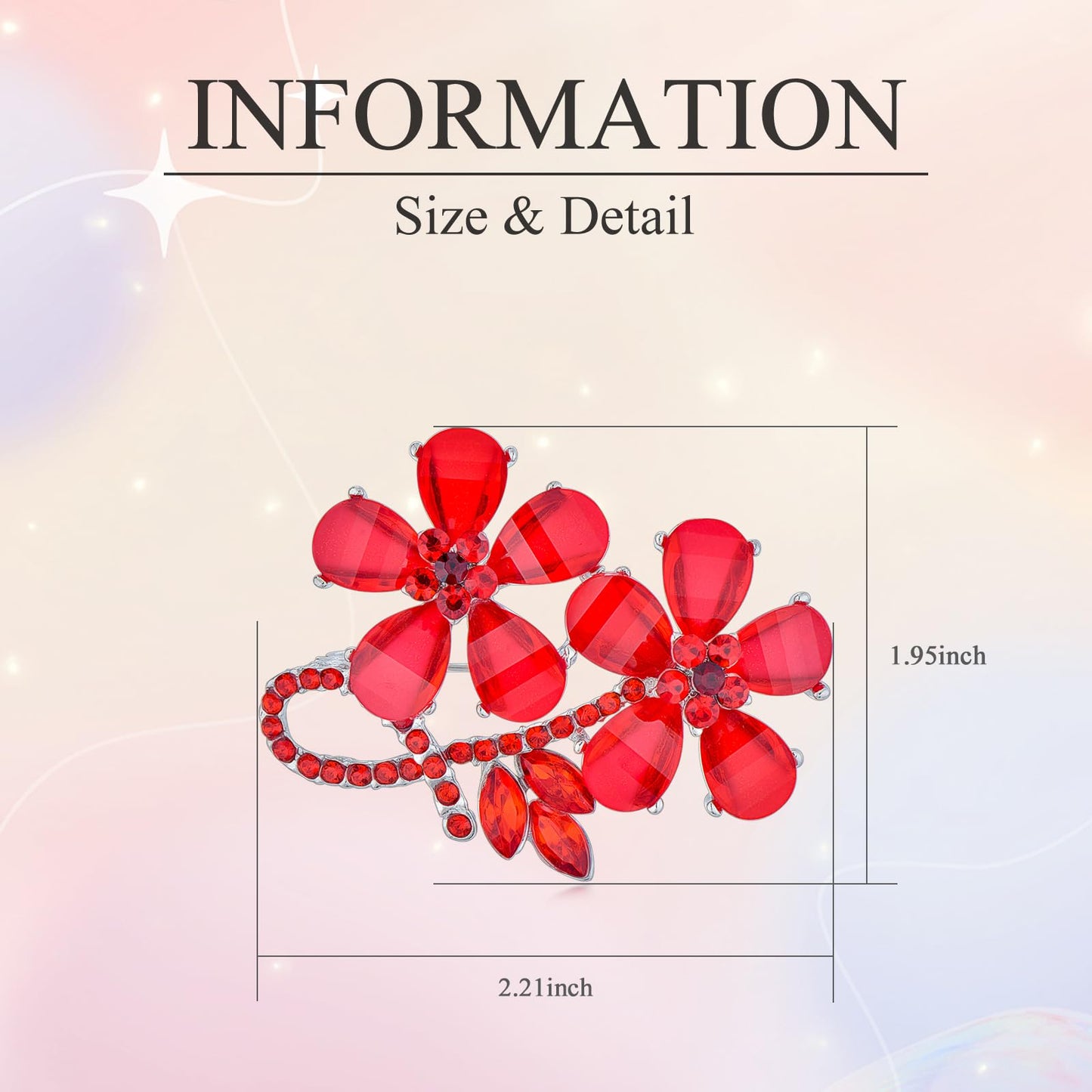 UNVAK Rhinestone Flower Brooch Pin - Red Crystal Lapel Pin Jewelry for Mother's Day & Wedding Gifts