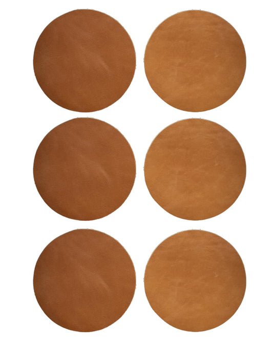 Real Natural Grain Leather Coasters – Durable Non-Slip (Tan) Distressed Design, Set of 6 for Table Protection in Home, Office, Kitchen, and Bar