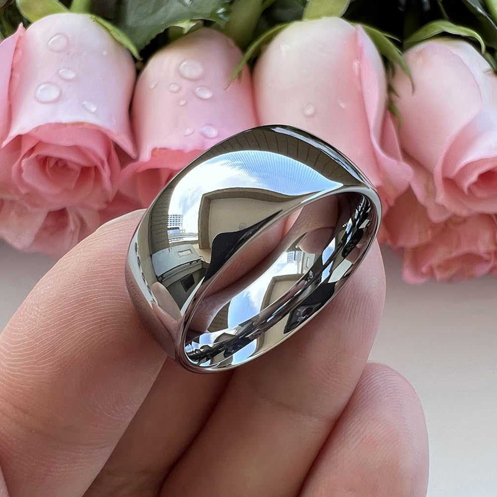 TUTISS 10mm Tungsten Rings for Men Women Engagement Wedding Bands Domed Polished Comfort Fit Size 14