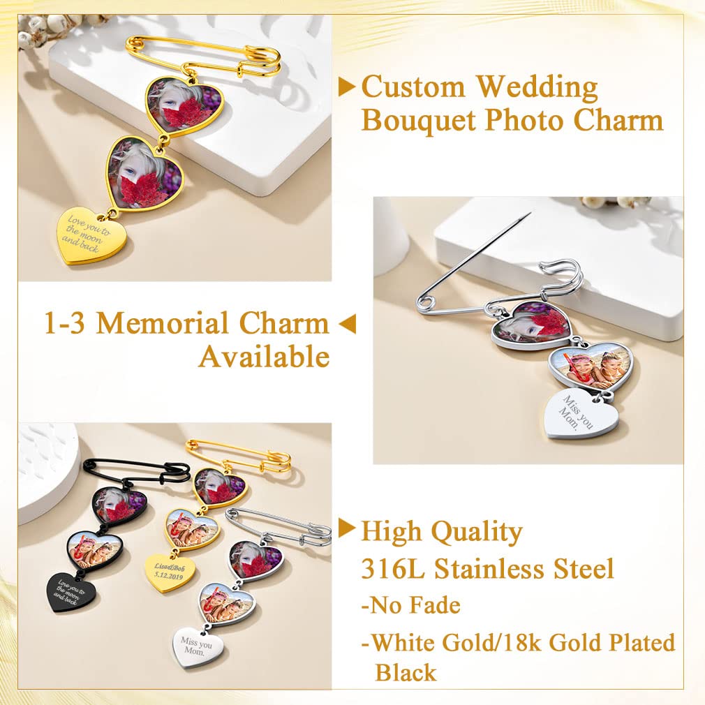 Custom4U Wedding Bouquet Photo Charm Memorial Pin Brooch for Groom