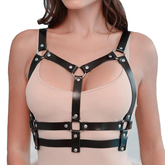 NOFIBAF Punk Belt Goth Leather Body Chain Black Waist Chain Belts Sexy Adjustable Body Accessories for Women Girls