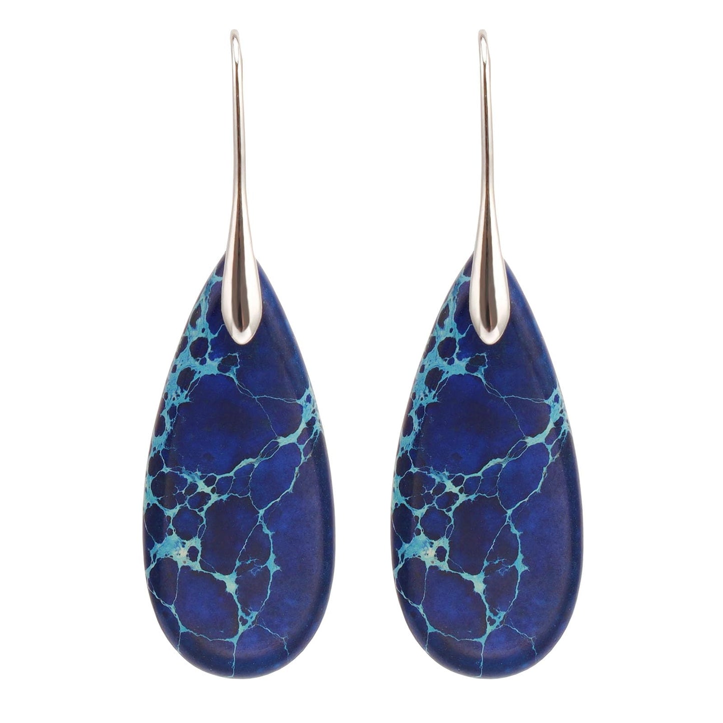 Lettarius Natural Crystal Healing Moon Stone Drop Earrings for Women Sea Sediment Rock Teardrop Birthstone Sapphire Royal Blue Quartz Dangle Silver Plated Jewelry