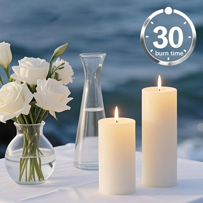 Set of 20 Pillar Candles, Unscented White Wax Pillar Candle with 30 Hours Burn Time, 2x4 Inch, Elegant Decorative White Candles for Weddings, Centerpiece, Home Decor