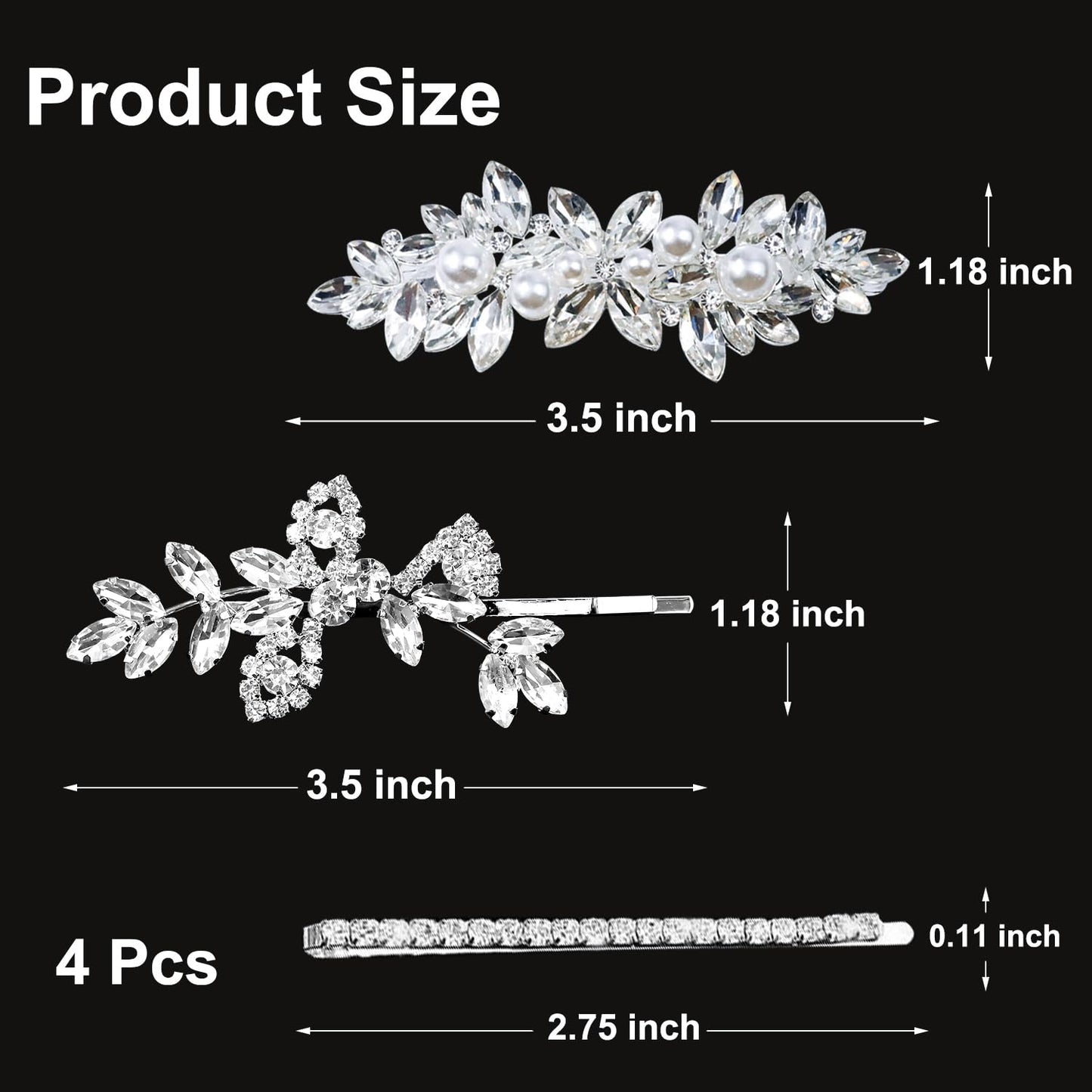 6 Pieces Rhinestone Bridal Hair Clips Leaf Wedding Hair Pins Crystal Bobby Pins Silver Hairpin Jewelry Barrette for Brides Bridesmaids Flower Girls