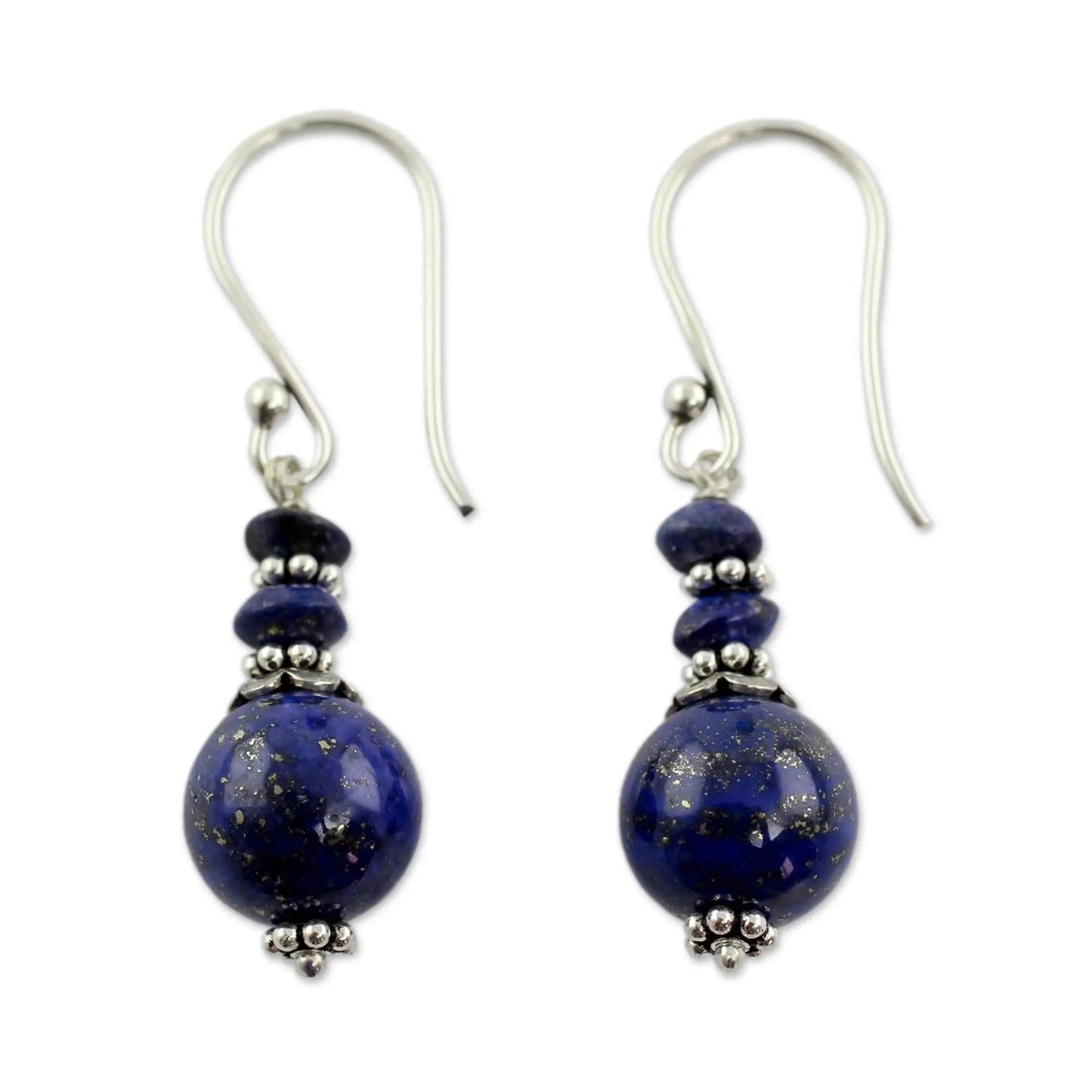 Turquoise Earrings for Women Double Lapis Lazuli Drop Earrings Natural Stone Round Bead Dangle Earrings Fashion Jewelry Gift (B-Lapis Lazuli)