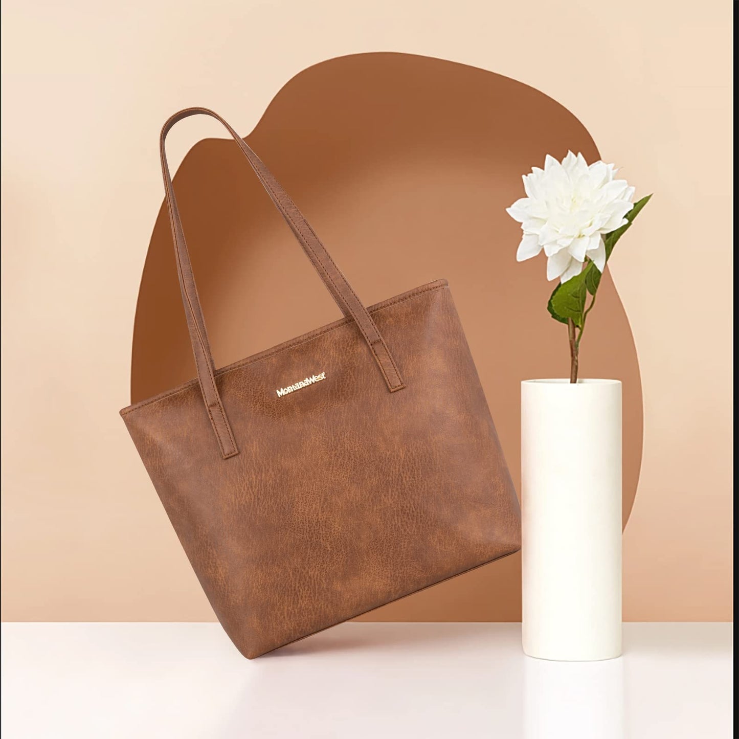 Montana West Purses for Women Large Everyday Bag Work Tote Bag PU Leather Laptop Shoulder Bag with Wallet Pouch, Big Capacity Office Handbag for Travel Daily Use City Tote MWC-HB-028-BR