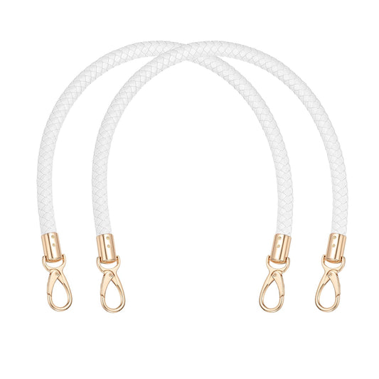 PATIKIL Braided Purse Straps 40cm / 15.7", 2 Pack PU Leather Handbag Handles Replacement with Gold Buckle for DIY Purse Handbag Tote Making Accessories, White