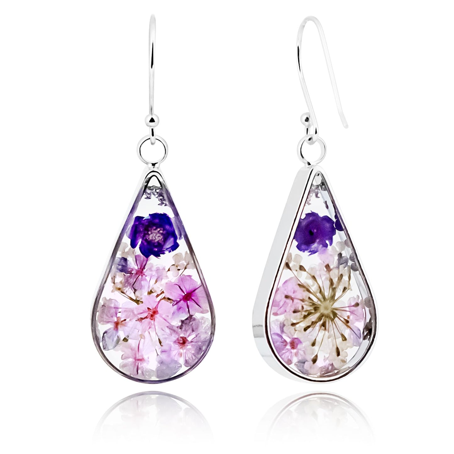 925 Sterling Silver Pressed Flower Teardrop Earrings,Hypoallergenic Women's Jewelry Gift for Mom,Handmade natural dried flower teardrop earrings Jewelry Gift (Emerald Color)
