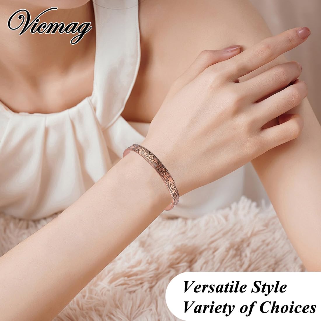 Vicmag Copper Magnetic Bracelet for Women and Men Ultra Strength Magnets 99.9% Pure Copper Strong Magnets Jewelry Gift Adjustable Length