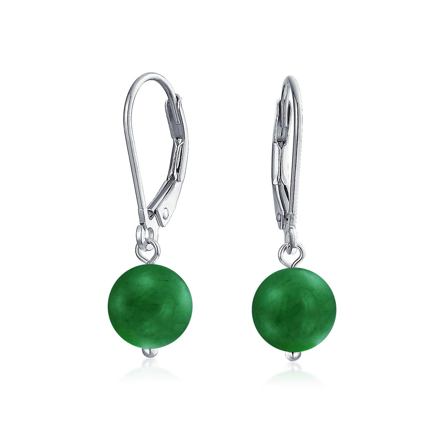 Bling Jewelry Timeless .925 Sterling Silver Green Aventurine Bead 8mm Ball Drop Earrings Lever Back Genuine Gemstone
