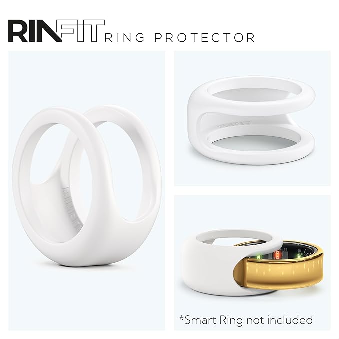 Rinfit Smart Ring Protector - Silicone Ring Enhancer for Active Lifestyle and Gym - StyleFit U.S. Design Patent - White, Size 8