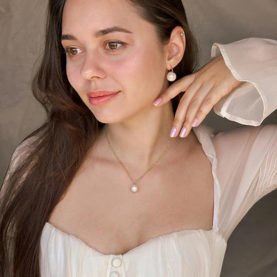 14mm Big Pearl Drop Earrings, Simple Gold Plated Huggie Hoop Earrings, Dainty Wedding Jewelry for Bridal