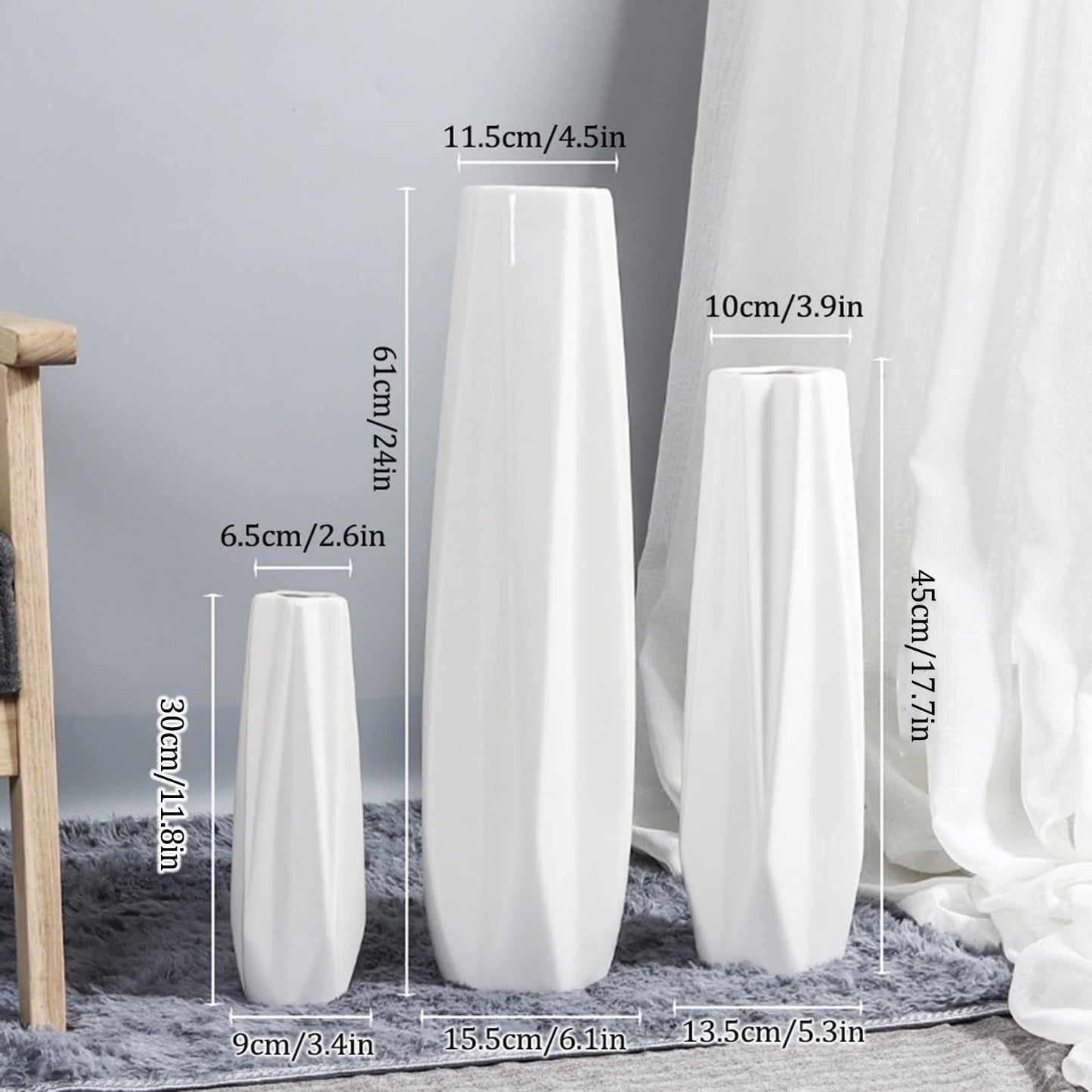 UWYTGF Floor Vase Ceramic Vase,Decorative Large,Floor,Large Floor Vase,White Ceramic Vase,Handcrafted,Sophisticated Vessel for Decorative Branches and Dried Flower,White-45Cm,White,30cm