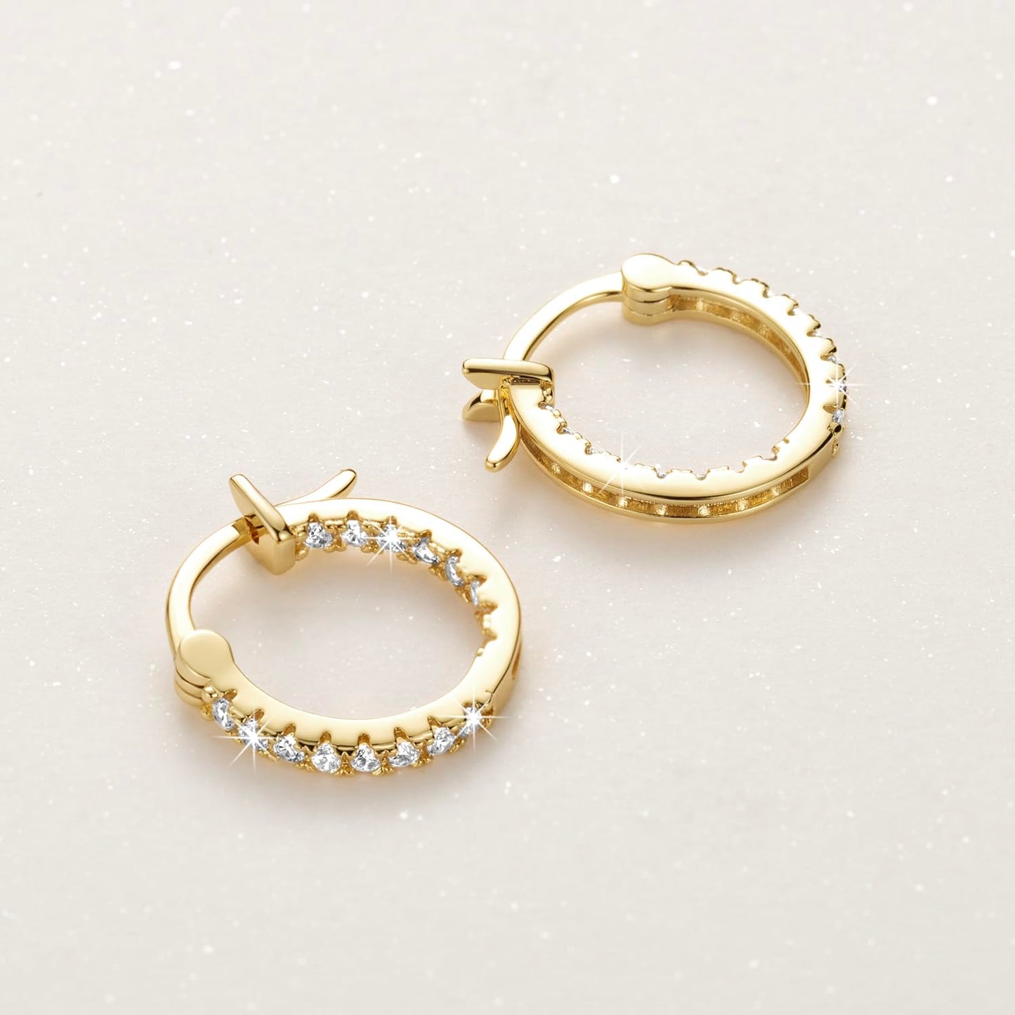 Aidomiya Gold Hoop Earrings 14K Gold Hoop Earrings for Women with Dual-sided Cubic Zirconia Hoops Earring for Women Sensitive Ears Hypoallergenic Womens earring 15MM