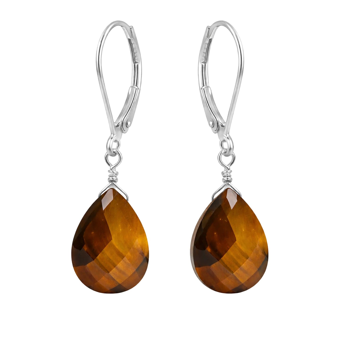 GemInspire Tiger Eye Teardrop Leverback Earrings Brown Crystal Gemstone Jewelry 925 Sterling Silver Lightweight Dangling Earrings For Women