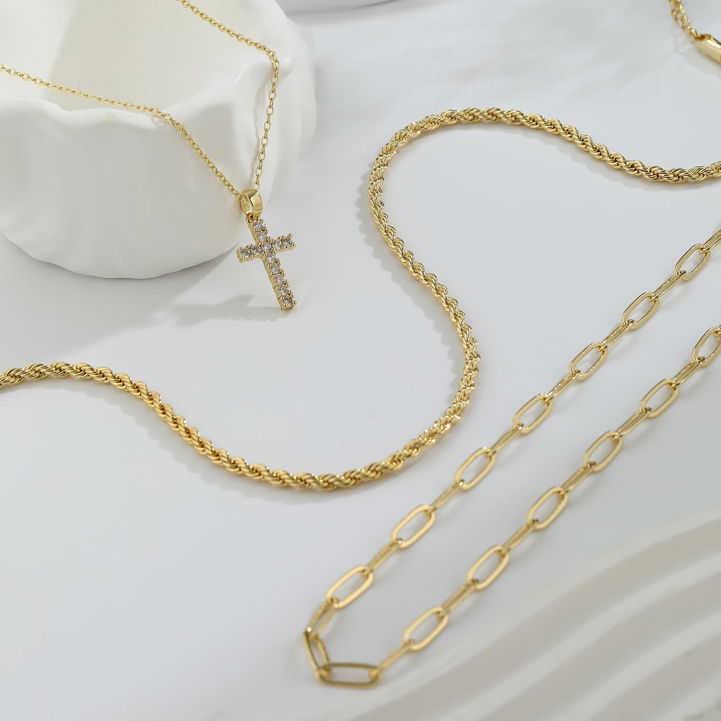 Nancomy Layered Gold Cross Necklaces for Women, Stack 14K Gold Plated Cubic Zirconia Pendant Necklace Set Dainty Choker Layering Necklaces for Women Faith Jewelry Religious Gift
