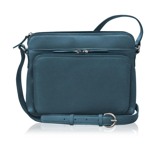 ili New York Genuine Soft Leather Crossbody Bags for Women, RFID-Blocking Shoulder Purses for Women with Built-in Wallet & Compartments, Jeans Blue