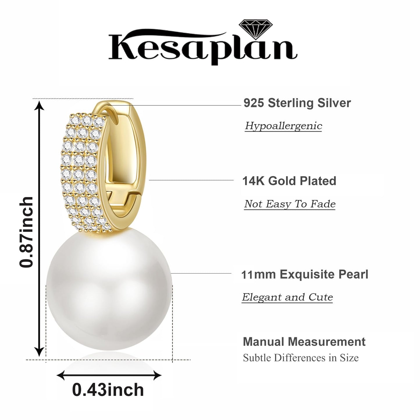 Pearl Earrings for Women 14K Gold Plated Hypoallergenic Pearl Earrings 5A Cubic Zirconia Dangle Earrings Elegant Jewelry (6-Gold)