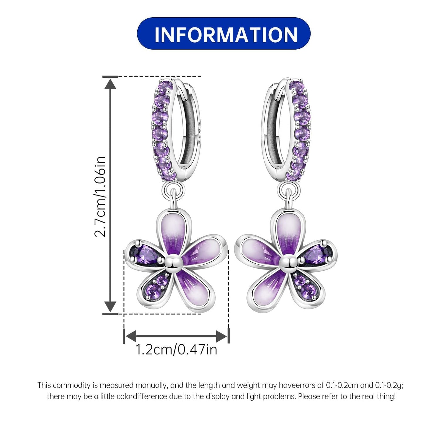 vireau 925 Sterling Silver Drop Earrings Dragonfly Flower Moon Star Dangle Earrings Hypoallergenic Sterling Silver Earrings Jewelry for Women (Flowers)