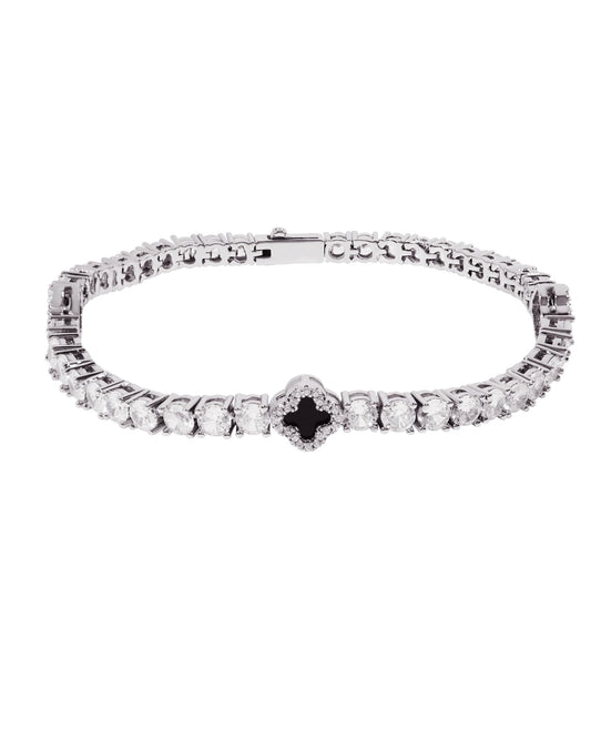 LuxeFlex 4mm Iced Out Clover Tennis Bracelet, White Gold Plated with 5A Zircon Stones, Handmade exquisite Hip Hop Jewelry, Perfect Unisex Gift (White Gold, 7)