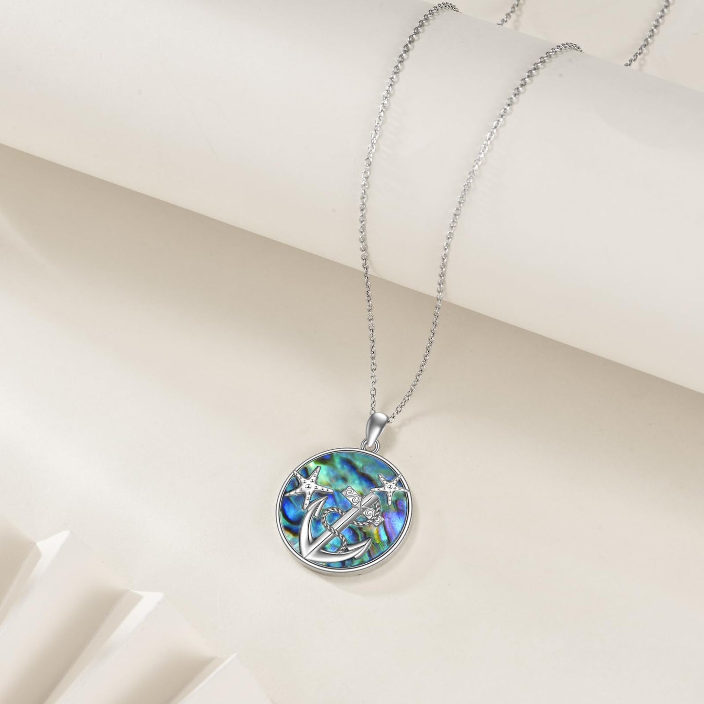 CRMAD Ocean Beach Necklace for Women Sterling Silver Starfish Wave Ocean Jewelry Gifts (anchor)
