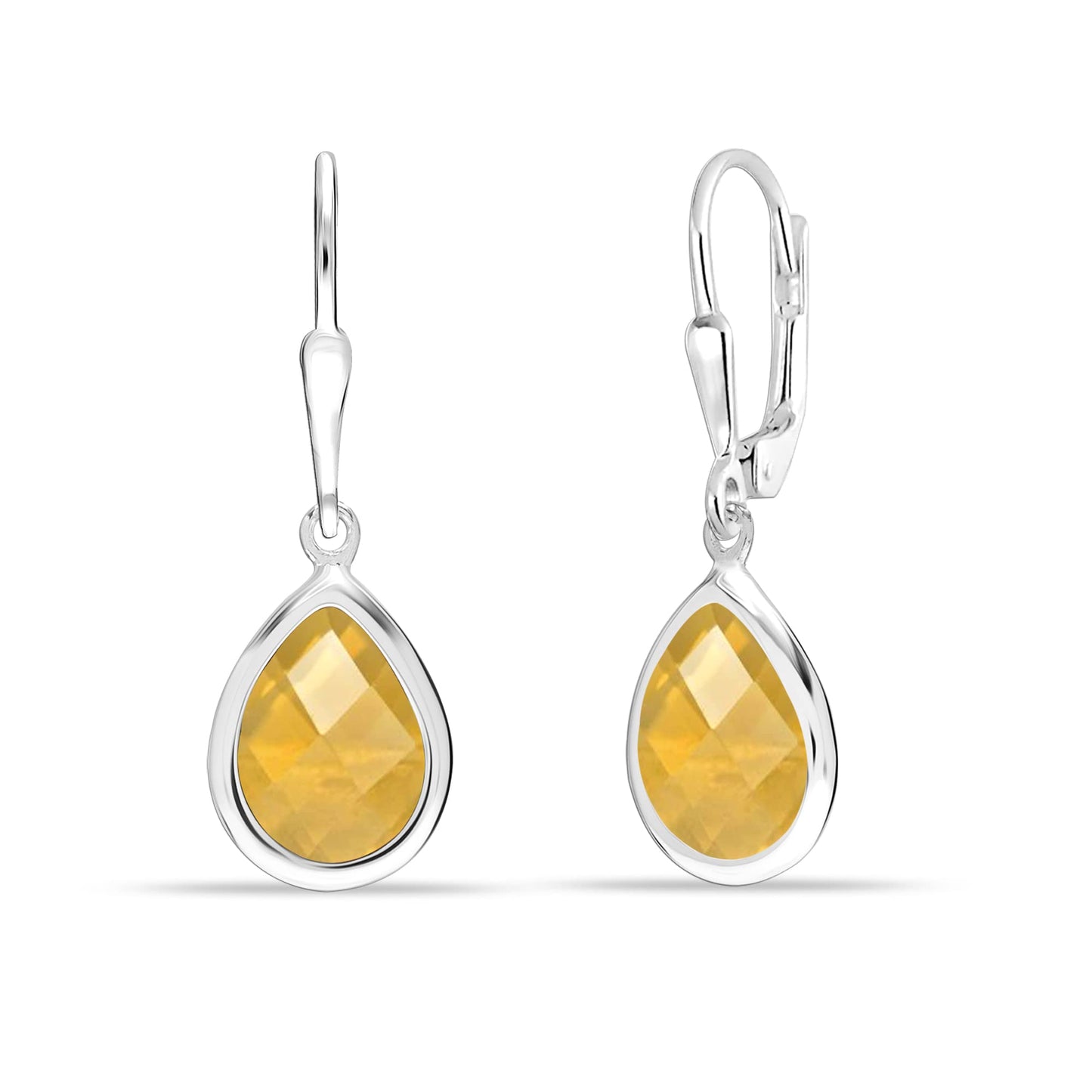LeCalla 925 Sterling Silver Bezel-Set Leverback Earrings | Citrine Gemstone Drop Earrings for Women 32MM